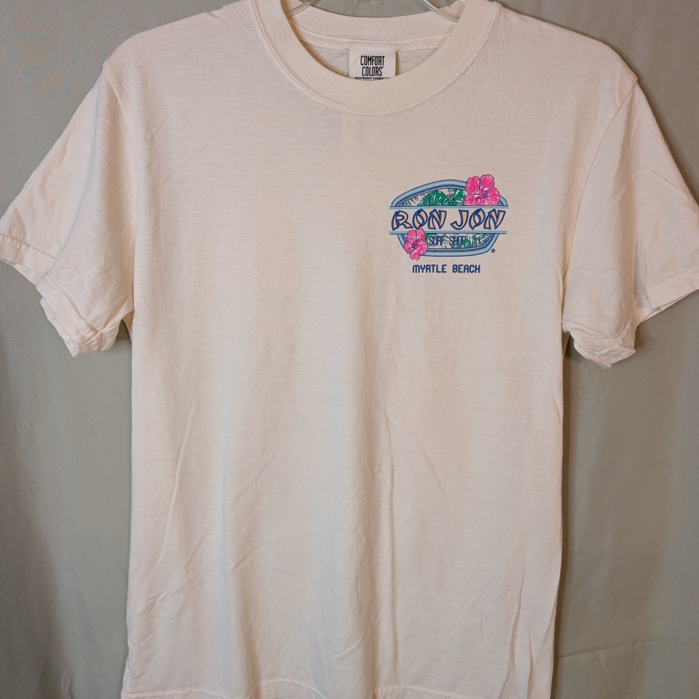 Ron Jon Cream Short Sleeve Tee with Tropical Chest Logo